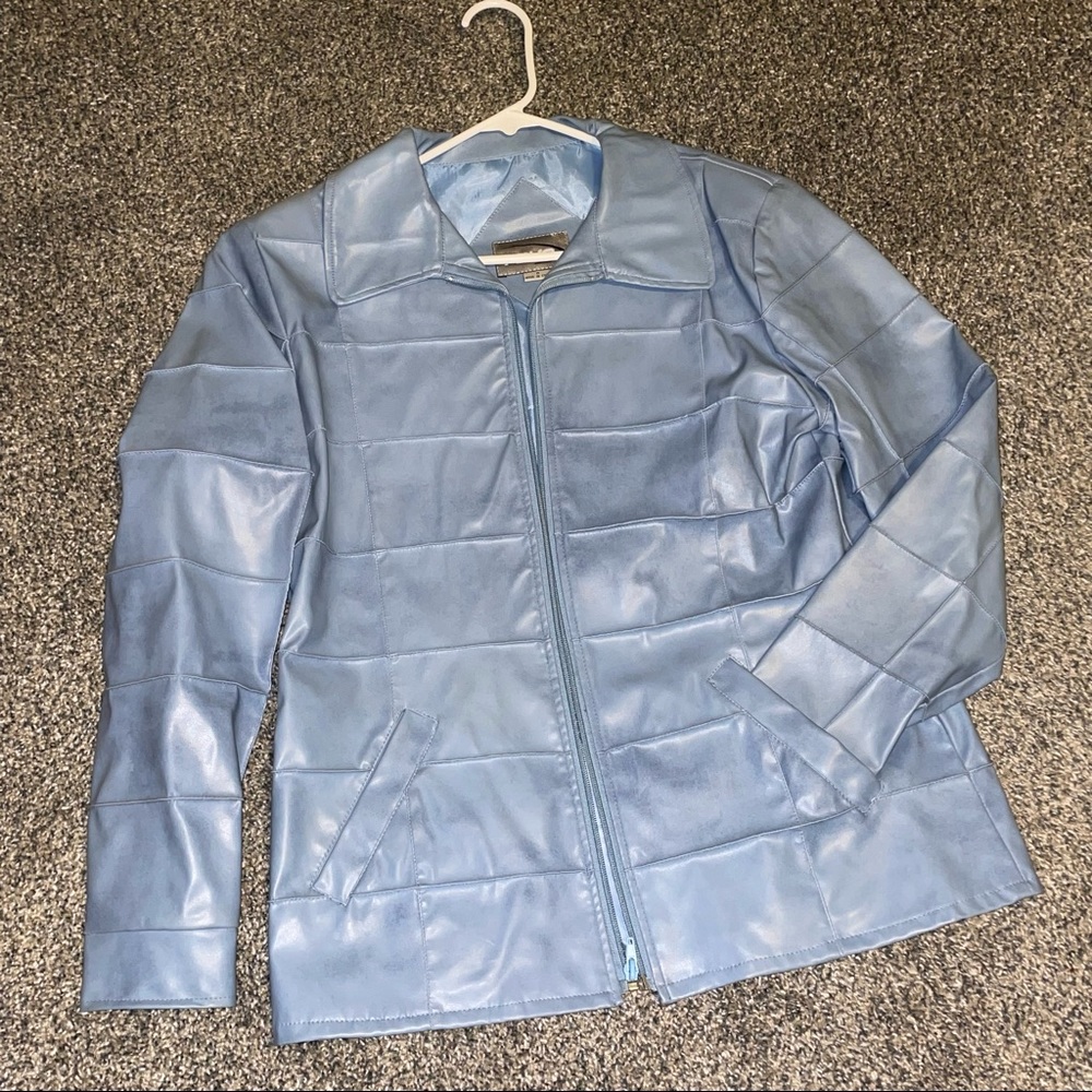 Retro Rave Blue Faux Leather Jacket